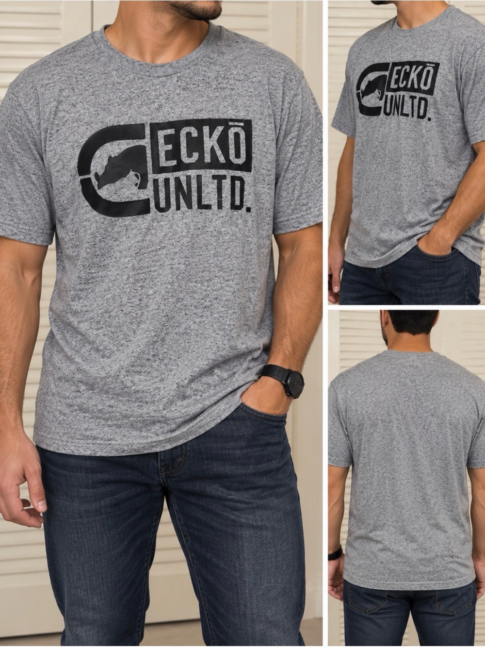 Ecko Unlimited Heather Gray Tee with Black Logo